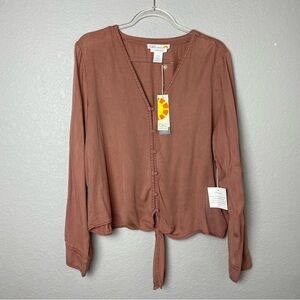 BNWT! C&C California Women's Rust Tie-Front Button Down Tencel Blouse Size XL